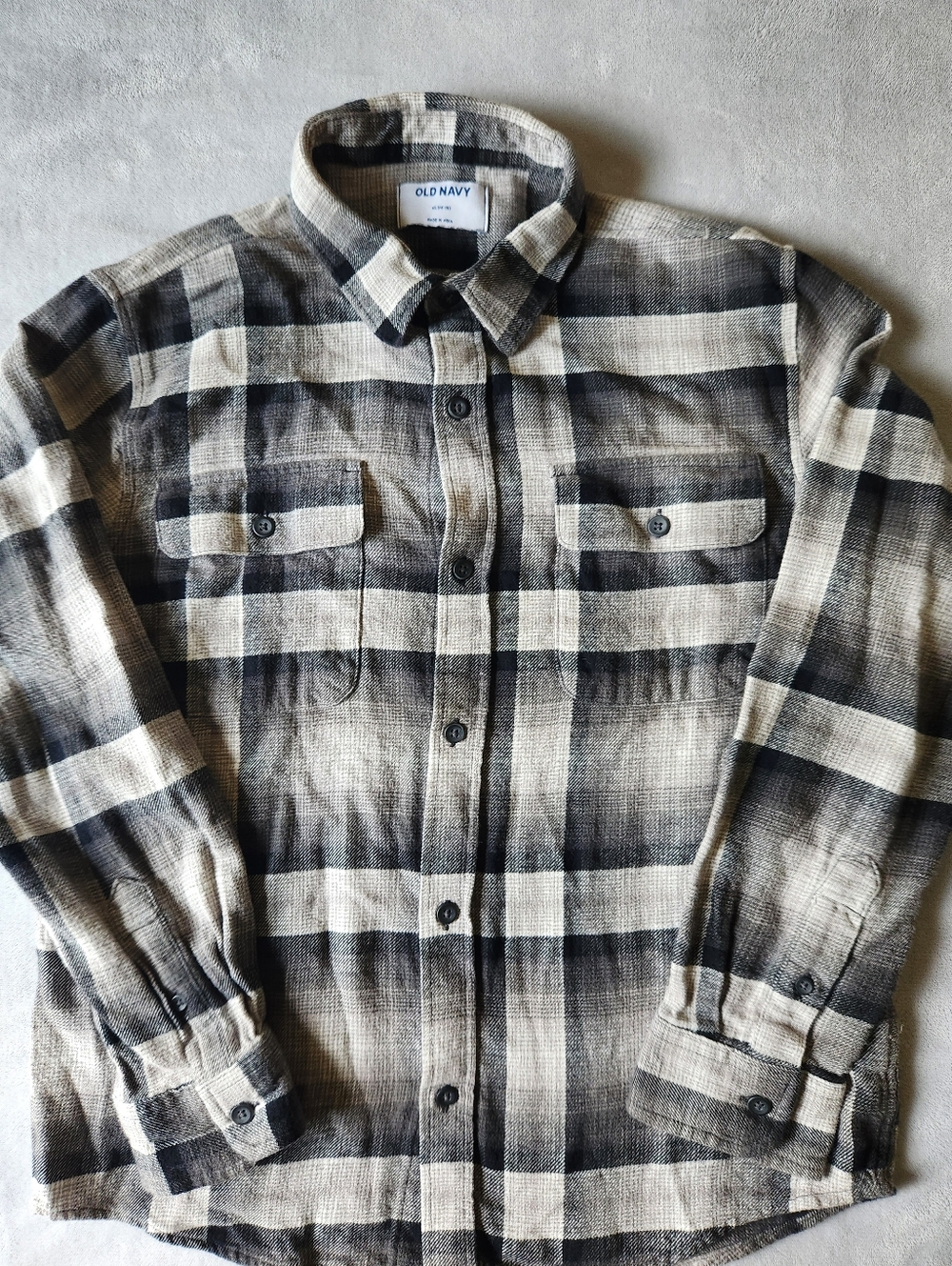 Old Navy Boy's Black & Gray Plaid Button-Up Shirt